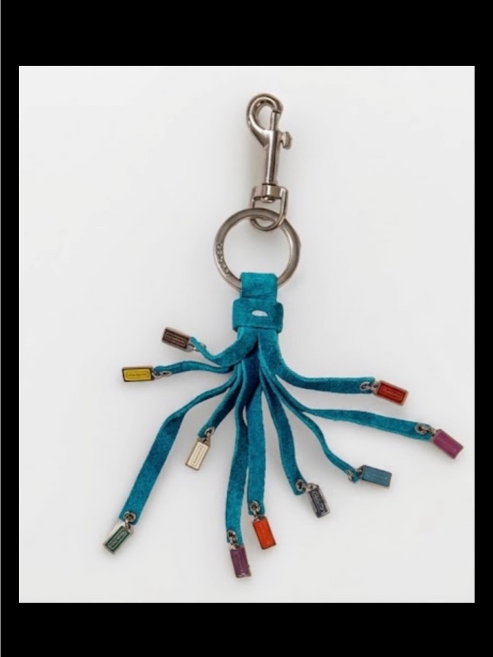 Coach Multi-Mini Hangtags Teal Suede Tassels Bag Charm, 2005-Style: #92182 RARE